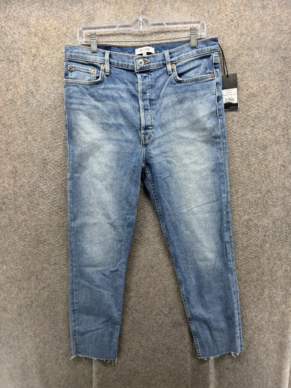 RE/DONE Jeans Womens 31 Blue Medium Wash Raw Hem Denim 90s High Rise Ankle Crop